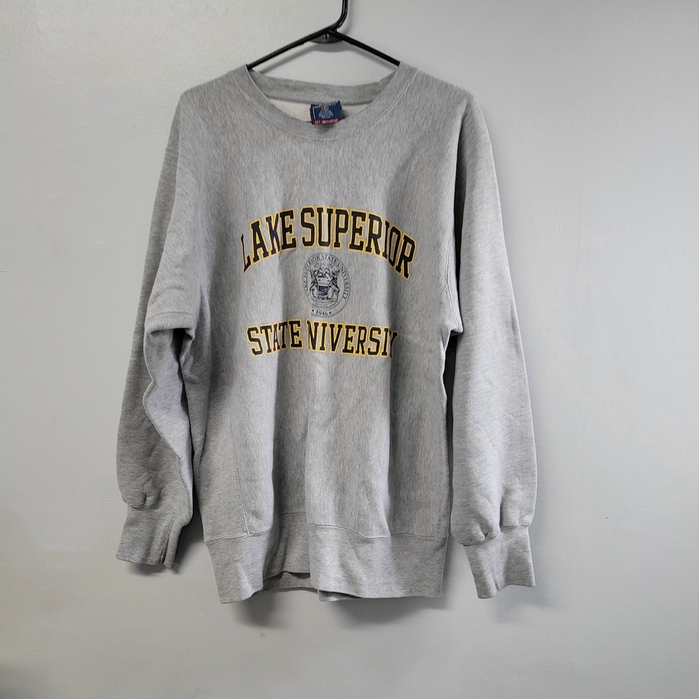MV Sport Pro Weave Lake Superior State University Sweatshirt Gray Mens Medium